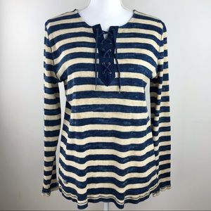 Ralph Lauren Lace-Up Ribbed Long-Sleeve Henley-Style Shirt Top Size XL NEW